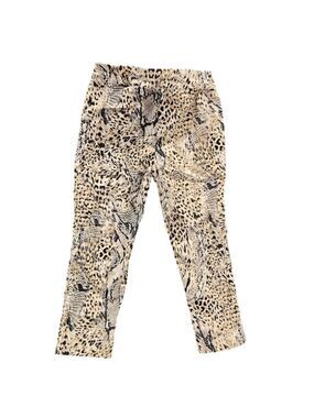 Chicos Womens Leopard Print Slim Pants Size 00 US 2 Rayon Blend Beige Black
